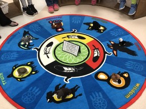Grade 6 students at St. Luke Catholic School in Nepean, ON, participate in a Sharing Circle around in their Reconciliation Room in September 2018.