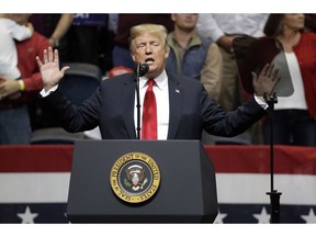 President Donald Trump speaks at a rally Sunday, Nov. 4, 2018, in Chattanooga, Tenn.