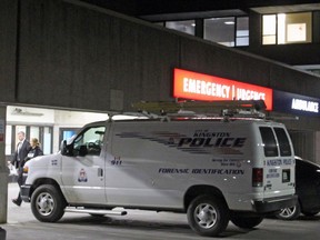 Kingston Police outside Kingston General Hospital following a shooting in the emergency department in Kingston, Ont., on Tuesday, November 20, 2018. Steph Crosier/The Whig-Standard/Postmedia Network