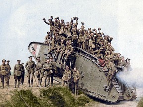 A colourized photo of Canadian troops is part of a Canadian War Museum exhibit on the closing days of the First World War.