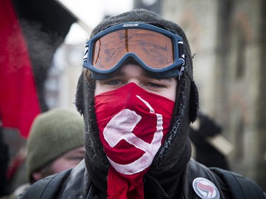 Groups opposed to Canada’s support of the UN Global Compact for Safe, Orderly and Regular Migration held a rally to protest the United Nation Global Compact for Migration while anti-fascism and anti-racism activists counter-protested, Saturday, Dec. 8, 2018 on Parliament Hill.