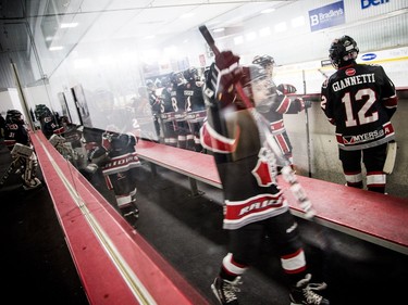 The Nepean Raiders head to the ice before the game kicked off.