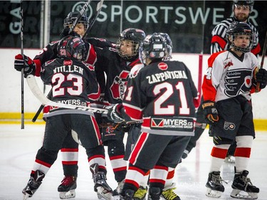 The Nepean Raiders celebrate after the first goal was scored.