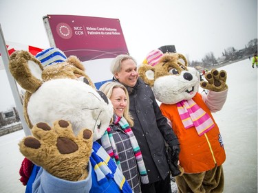 The National Capital Commission launched the Rideau Canal Skateway's 49th season by opening a 2.7-kilometre section Sunday, Dec. 30, 2018. MP for Ottawa-Vanier Mona Fortier and Dr. Mark Kristmanson, CEO of the NCC posed for a photo with the Ice Hogs Sunday morning.