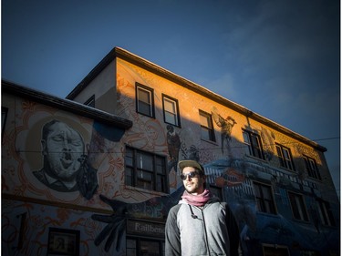 Rene-Pierre Beaudry, mural artist known as arpi at a studio space he is currently using and had created the mural on the outside of the building in Hintonburg Saturday, November 17, 2018.  Ashley Fraser/Postmedia