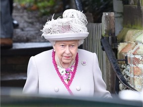 Britain's Queen Elizabeth II departs the Royal Family's traditional Christmas Day service at St Mary Magdalene Church in Sandringham, Norfolk, eastern England, on December 25, 2018.