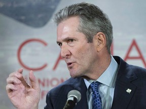 Manitoba Premier Brian Pallister responds to questions during a news conference at the first ministers meeting in Montreal on Friday, Dec. 7, 2018. For any premier to make any acknowledgment of federal authority over the economic union, with or without any offsetting concession on the feds’ part, is unprecedented