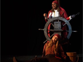 Captain Hook played by Elizabeth Ariho (top) and Gentleman Starkey played by Heather Hoerdt (bottom) during Ashbury College's Cappies production of Peter Pan.