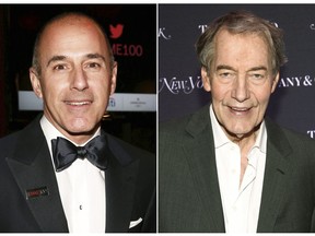 This combination photo shows Matt Lauer, former co-host of the "Today" show, left, and Charlie Rose, former co-host of "CBS This Morning." A year after morning news shows at NBC and CBS abruptly lost male anchors Lauer and Rose in sexual misconduct scandals, the "Today" show has done appreciably better weathering the storm. (AP Photo)