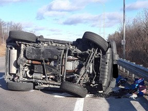 The bottom of a Jeep that rolled on Highway 401 in Quinte West on Saturday, after its driver was involved in incident of road rage.