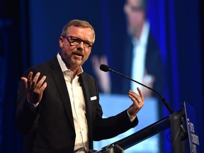 Brad Wall, former Premier of Saskatchewan speaking at the United Conservative Party's 2018 Annual General Meeting and founding convention in Red Deer, May 5, 2018.