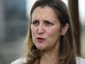 Minister of Foreign Affairs Chrystia Freeland speaks to media on the roof of the Panamericano Hotel in Buenos Aires, Argentina on Thursday, Nov. 29, 2018., to attend the G20 Summit.