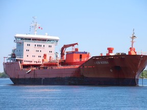 The Chem Norma became stranded after it ran aground on May 29, 2018, just off of  Morrisburg.