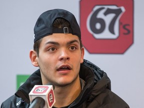 Goalie Michael DiPietro skated with his new team, the Ottawa 67’s, yesterday morning after being traded from the Windsor Spitfires on Tuesday. He will be attending the Team Canada camp for the world juniors on Sunday.