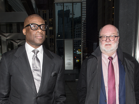 Judge Donald McLeod, left, with his lawyer Mark Sandler, outside a judicial council hearing into his conduct on Nov. 30, 2018.