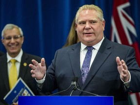 Ontario Premier Doug Ford addresses media regarding Ontario's Plan for the People during a presser at 900 Bay St. in Toronto, Ont. on Tuesday November 20, 2018.