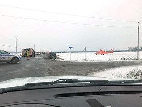 Ornge ambulance at the scene of a serious crash Friday Dec. 14 in the Vars area.