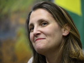 Minister of Foreign Affairs Chrystia Freeland takes part in a meeting at the G20 Summit in Buenos Aires, Argentina, on Friday, Nov. 30, 2018. Freeland says Canada's ambassador in Beijing has briefed the Chinese foreign ministry on the arrest of the Chinese telecommunications executive who was arrested in Vancouver.