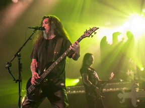 Vocalist Tom Araya of Slayer performing at the Shaw Conference Centre on May 20, 2018 in Edmonton.