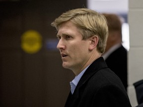 Vice President Mike Pence's Chief of Staff Nick Ayers, centre, arrives for a news conference with President Donald Trump and Republican congressmen after participating in a Congressional Republican Leadership Retreat at Camp David, Md., Saturday, Jan. 6, 2018.