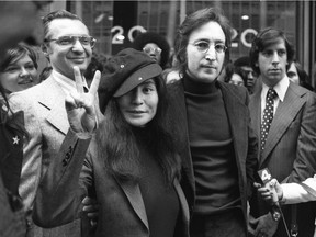 This April 18, 1972, file photo shows John Lennon and his wife, Yoko Ono, in New York City.