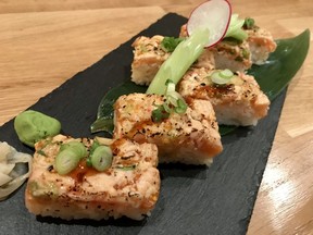 Pressed salmon sushi at J:unique Kitchen