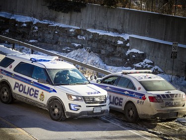 Ottawa police have the area around the Westboro transit station cordoned off with police tape and cruiser's Saturday Jan. 12, 2019, while the collision is investigated.