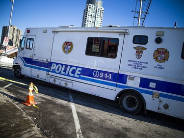 Ottawa police have the area around the Westboro transit station cordoned off with police tape and cruisers Saturday Jan. 12, 2019, while the collision is investigated.