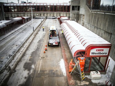 Crews were on site of the fatal bus crash along the transit way in Westboro, Sunday Jan. 13, 2019, working to clean up and get the station prepared for reopening.