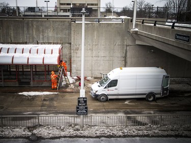 Crews were on site of the fatal bus crash along the transit way in Westboro, Sunday Jan. 13, 2019, working to clean up and get the station prepared for reopening.