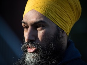 NDP Leader Jagmeet Singh is interviewed while door knocking for his byelection campaign, in Burnaby, B.C., on Saturday January 12, 2019. Federal byelections will be held on Feb. 25 in three vacant ridings - Burnaby South, where Singh is hoping to win a seat in the House of Commons.