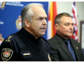 Ottawa Police Chief Police Chief Charles Bordeleau (alongside Staff Sgt. Peter Jupp from the Collision Investigation Unit, right), updated the media about the ongoing investigation into the recent Westboro bus crash on Wednesday at Elgin Street headquarters.