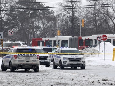 Police at the scene of a shooting at the Elmvale Mall in Ottawa on Thursday, January 31, 2019.