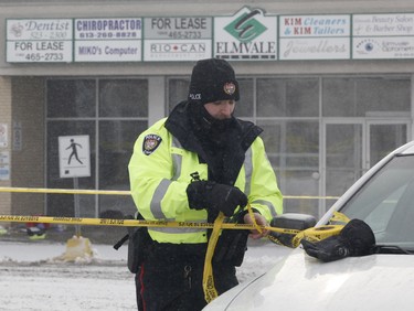 Police at the scene of a shooting at the Elmvale Mall in Ottawa on Thursday, January 31, 2019.