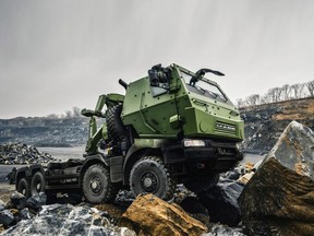 U.S. defence firm Oshkosh alleged that the Canadian government unfairly awarded a $834 million contract that would see Mack Trucks deliver vehicles, such as the one in the photo, to the Canadian Forces.