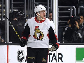 Chris Tierney of the Ottawa Senators celebrates one of his two goals against the Los Angeles Kings on Thursday night.