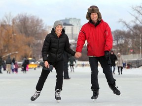 Jennifer Shepherd and her husband Colin Rennie were a picture, skating hand in hand up the canal. A stretch of the Rideau Canal skateway was open New Years Day (from Bank Street to Pretoria Bridge) and drew some hearty souls to enjoy the sunshine, but also some patchy ice.