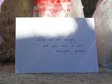 Flowers and notes were left at the Westboro station in memory of the bus crash victims, January 14, 2019.