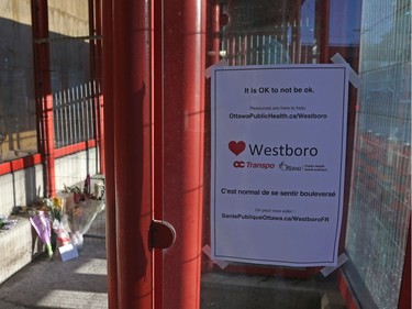 Flowers were left at the Westboro station in memory of the bus crash victims, January 14, 2019.