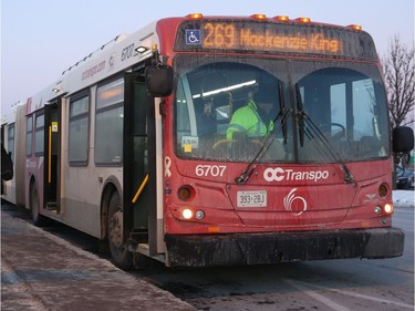 269 OC Transpo bus at the park and ride at Eagleson on Monday morning, January 14, 2019.