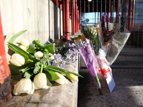 Flowers and notes were left at the Westboro station in memory of the bus crash victims, January 14, 2019.