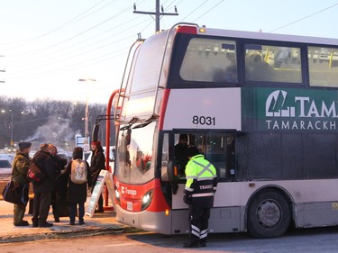 A double decker OC Transpo bus at the park and ride at Eagleson on Monday morning, January 14, 2019.