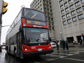 OC Transpo's newest double decker bus is seen at the Mackenzie King Station in Ottawa March 30, 2009.
