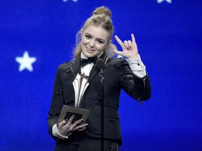 Elsie Fisher accepts the award for best young actor/actress for "Eighth Grade" at the 24th annual Critics' Choice Awards on Sunday, Jan. 13, 2019, at the Barker Hangar in Santa Monica, Calif.