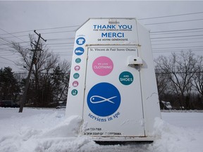 A donation bin for the Saint Vincent de Paul Society.