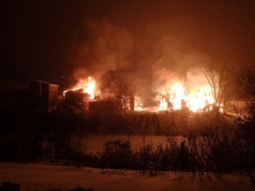 A massive blaze broke out at Lavern Heideman & Sons lumber yard in Pembroke around 8:30 p.m. On Wednesday, January 2. The blaze was blamed
for knocking out power to much of the town and surrounding communities.
