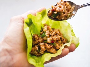 Asian Chicken Lettuce Wrap. This recipe appears in the cookbook "Complete Diabetes."
