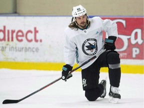 Erik Karlsson watches Sharks teammates during a practice in Ottawa on Nov. 30. The ex-Senators captain gets another head-to-head matchup with his former team on Saturday night in San Jose.