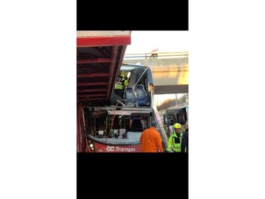 The scene of the OC Transpo bus crash on the Transitway at Westboro Station on Friday, Jan. 11, 2019. Submitted photo.