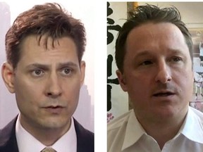 Michael Kovrig (left) and Michael Spavor, the two Canadians detained in China, are shown in these 2018 images taken from video.